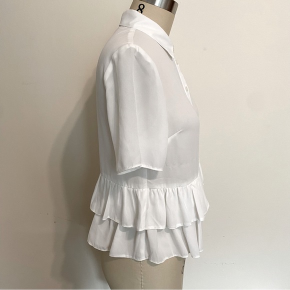 NWT Asos White short sleeve button up with ruffle hem, US 2 - Picture 5 of 10